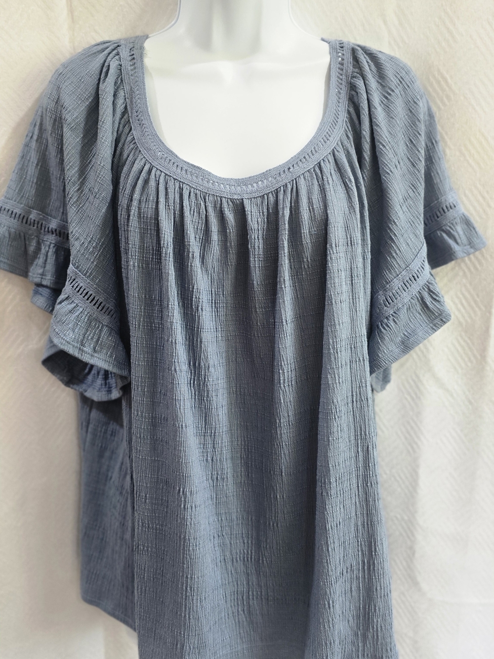 Max Studio Light Blue Scoop Neck Gauze Blouse